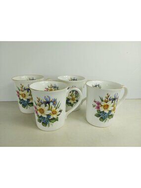 4 Springfield England Fine Bone China Mugs Spring Flowers Pattern